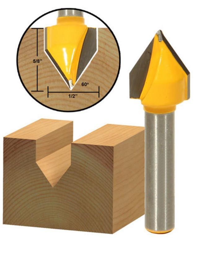 Mũi soi gỗ, mũi phay rãnh V góc 60 độ, cốt 6.35mm