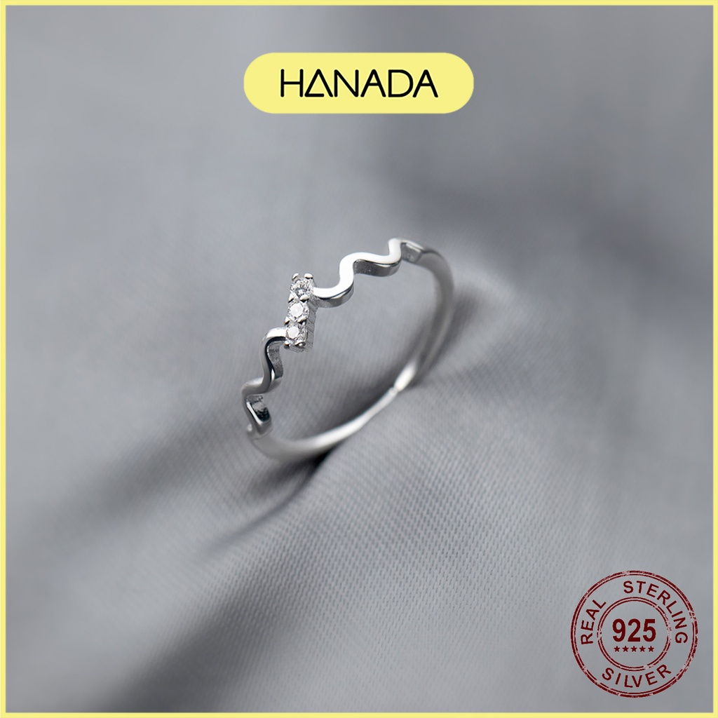 Nhẫn Bạc 925 Hanada Ngón Út zic zac 3 đá 0084