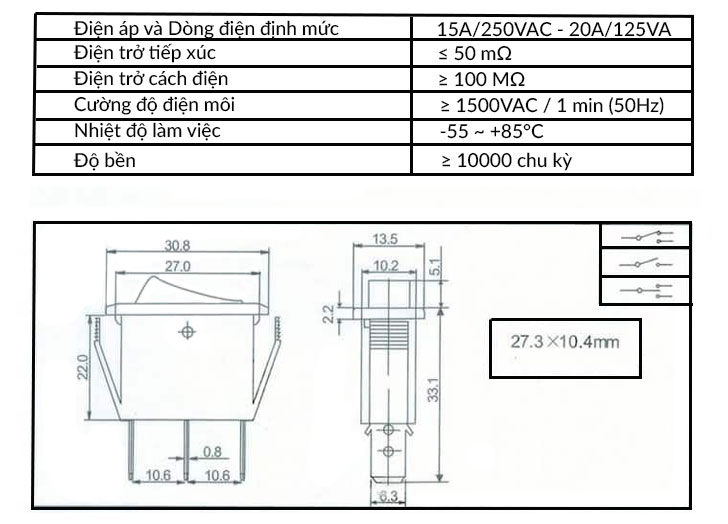 Bộ 2 Công tắc bập bênh có đèn KCD3-101N (đỏ)