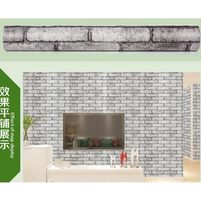 Cuộn 5M khổ 45cm Decal giấy dán tường - Gạch nâu xám dài