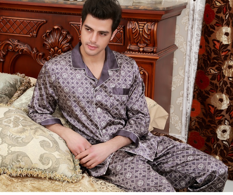 NG057 Bộ Pyjama nam dài tay chất lụa hàng nhập