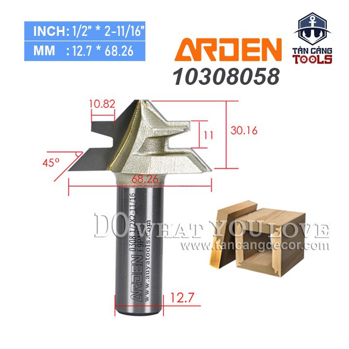 Mũi router ghép góc 90 độ arden cốt 12.7 mm