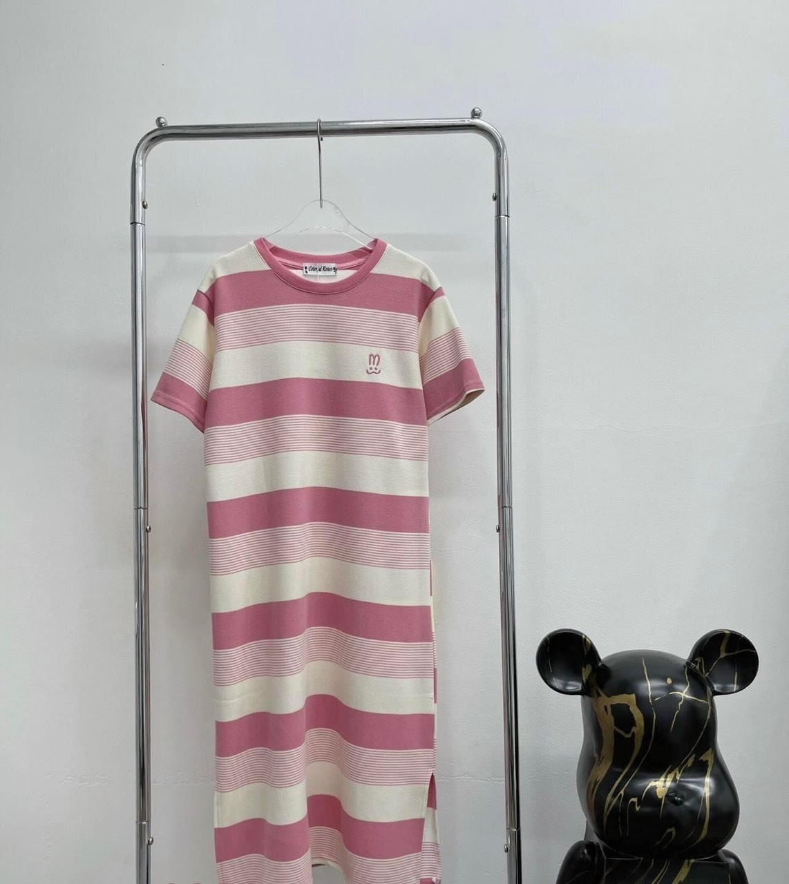 Váy V40 Đầm Suông Kẻ In Hình Tai Thỏ From Rộng Dáng Dài Chất Cotton
