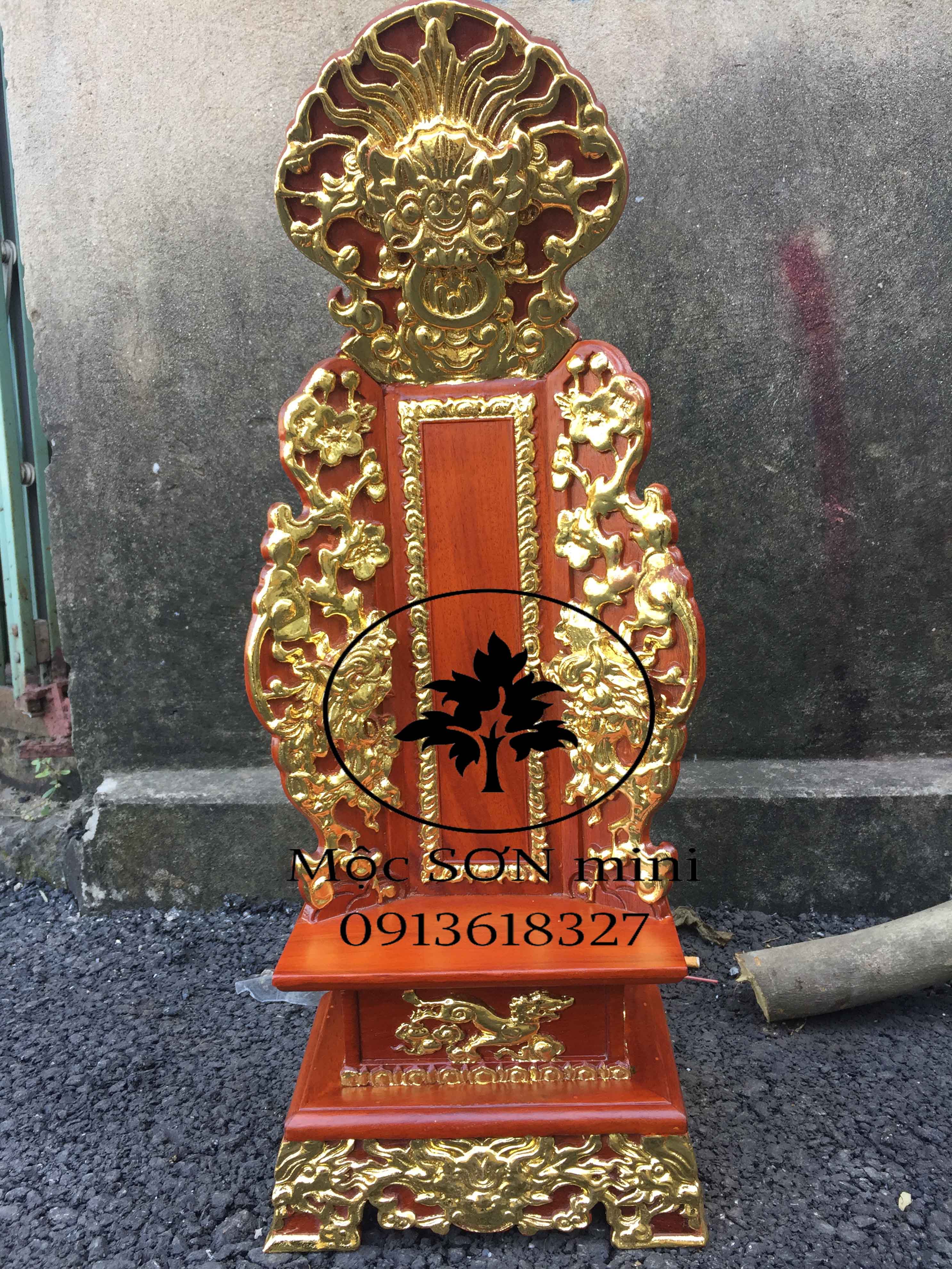 Bài vị thờ rát vàng gỗ gõ,Bài vị thờ mặt phù rát vàng,đồ thờ cúng gỗ gõ cao 61cm