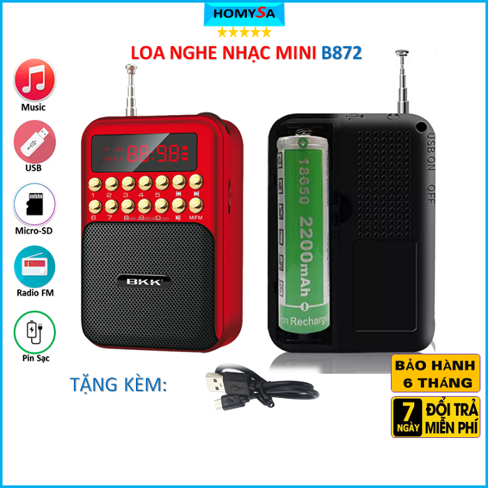 Máy nghe nhạc mp3 mini đa năng BKK B872 loa nghe pháp kinh phật đài fm đọc