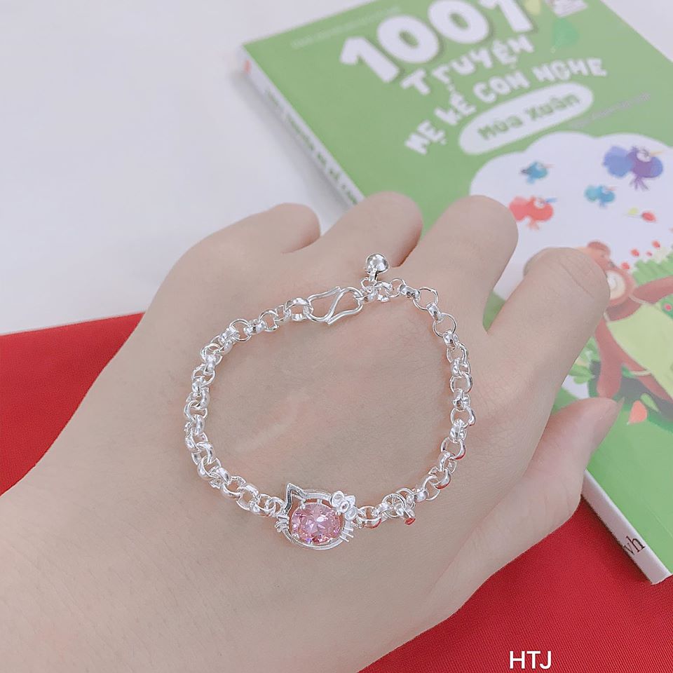 Lắc tay trẻ em mặt kitty chất liệu bằng bạc MS140