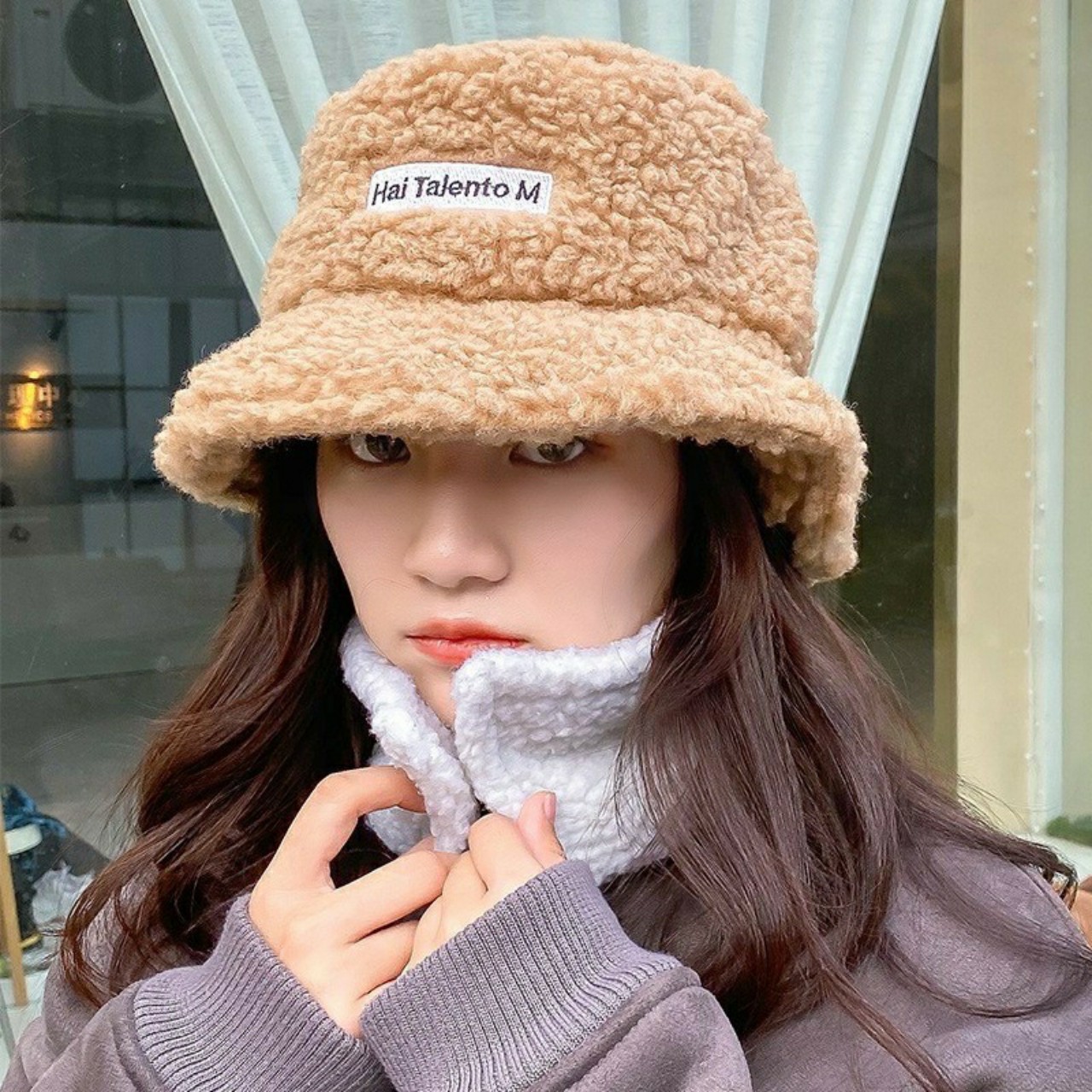 Mũ lông cừu bucket siêu ấm