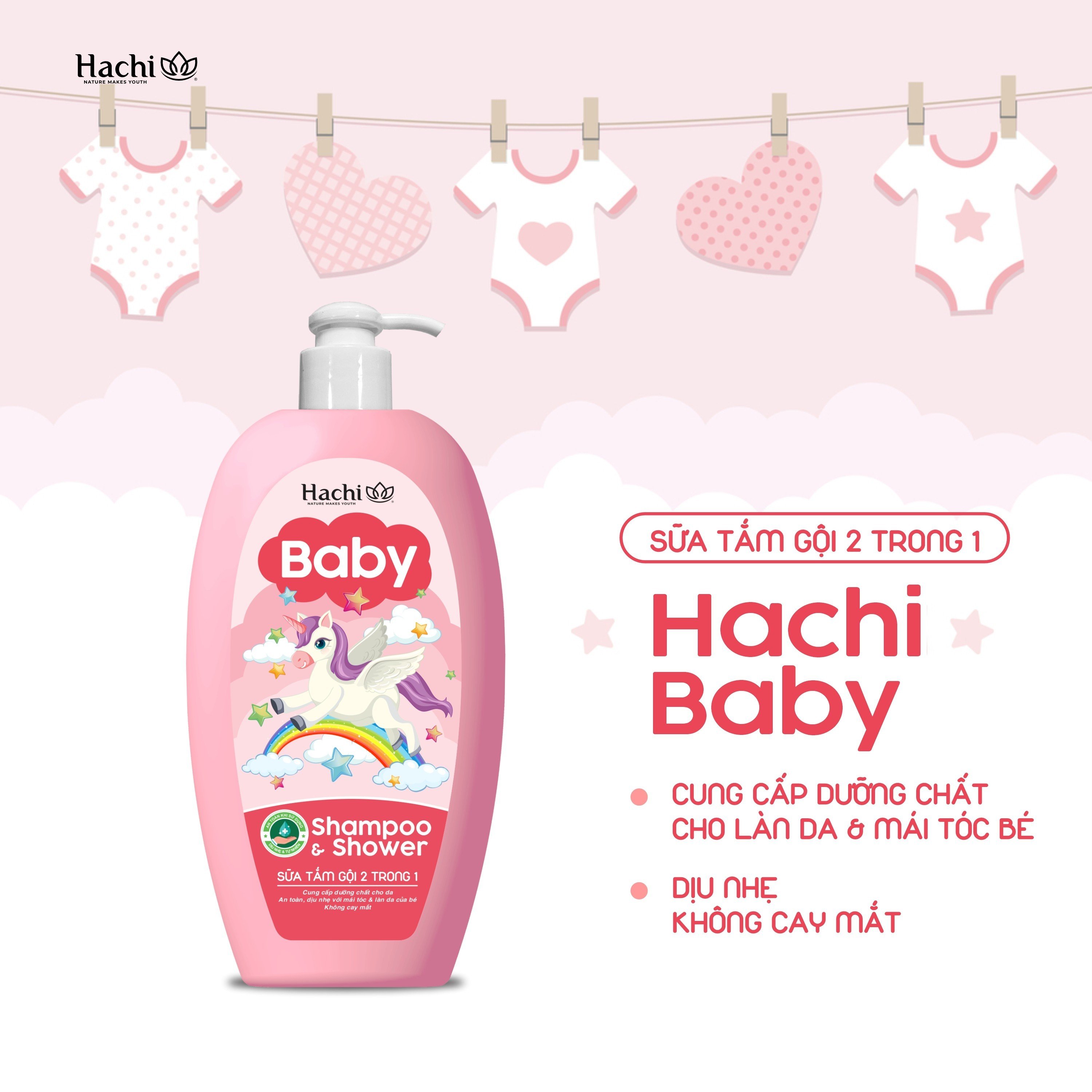 Sữa tắm gội Hachi Baby 2 trong 1 không cay mắt