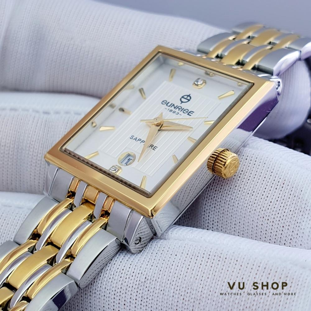 Đồng hồ đôi Sunrise 1190SA Mặt vuông Kính Sapphire Chính hãng