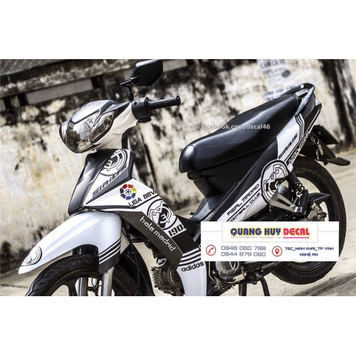 Tem trùm xe sirius trắng đen độ đẹp - Tem xe máy sirius trắng đen thiết kế theo yêu cầu - tem trùm xe máy sirius đẹp rẻ chất