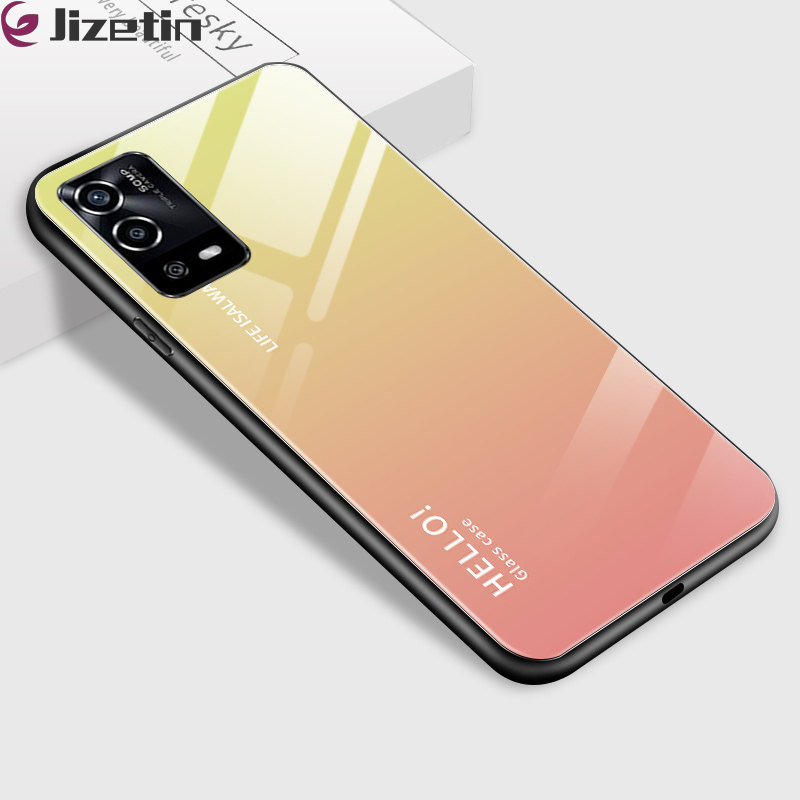 Jizetin Casing For OPPO A55 A57 2022 A76 A96 VIVO Y02S vivo y02s Phone Case Luxury Aurora Rainbow "Hello" Casing Gradient Cover Glossy Tempered Glass Case Casing