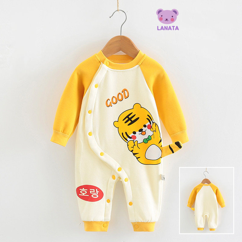 Body nỉ bông cho bé Hình thú ấm áp bộ body cho bé sơ sinh thu đông mẫu áo liền quần, bodysuit cho bé 0-12M