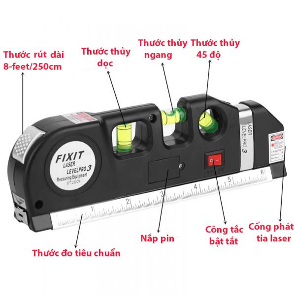 Thước Đo Laser Căn Mực Kiêm Thước 2.5m 4in1