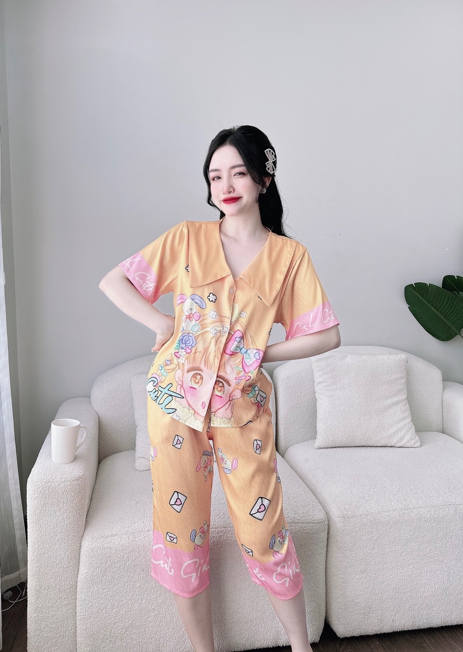 Bộ lụa tơ tằm xước mềm mịn phối cổ tiểu thư dễ thương