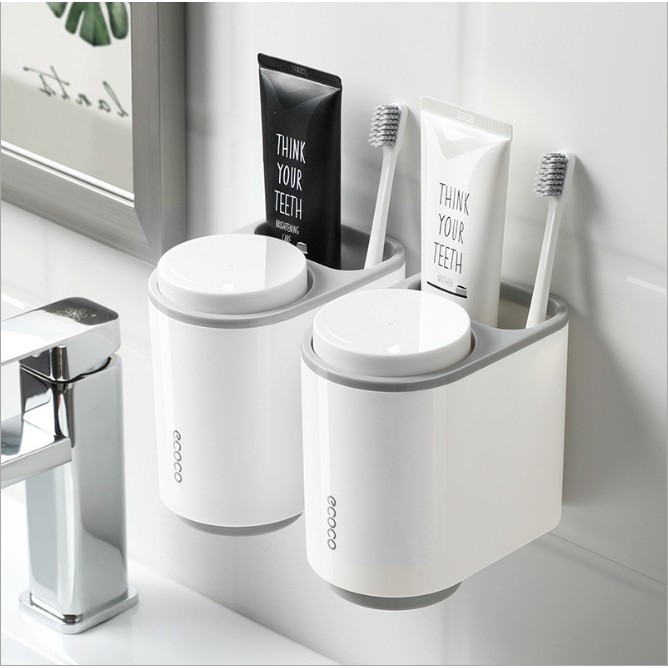 Giá đựng bàn chải kèm 2 cốc đánh răng Ecoco dán tường