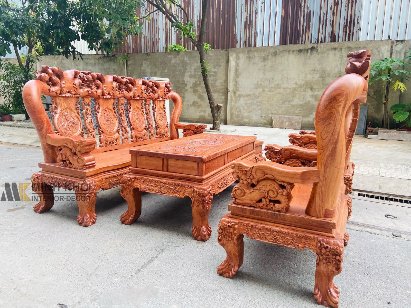 [Trả góp 0%] Bộ sofa gỗ phòng khách lớn 6 món gỗ hương đá tay  hàng cao cấp tại xưởng