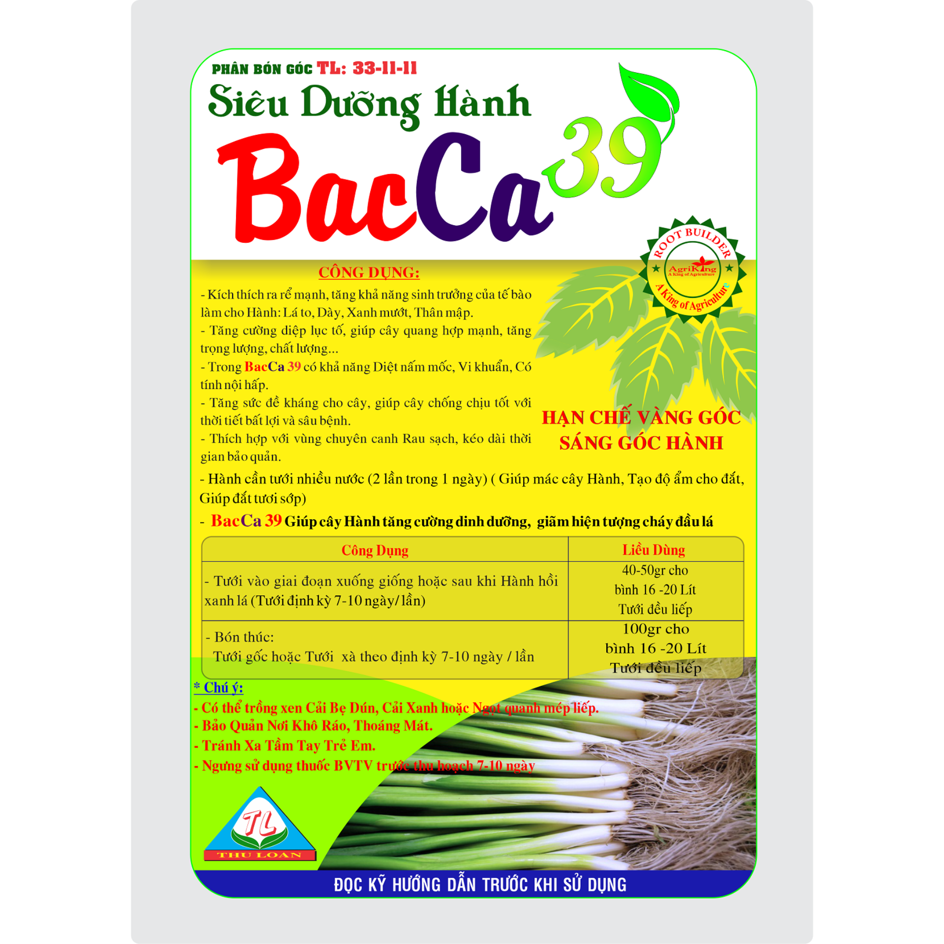 Phân Bón Lá BacCa 39 Rau, Hành gói 1 Kg