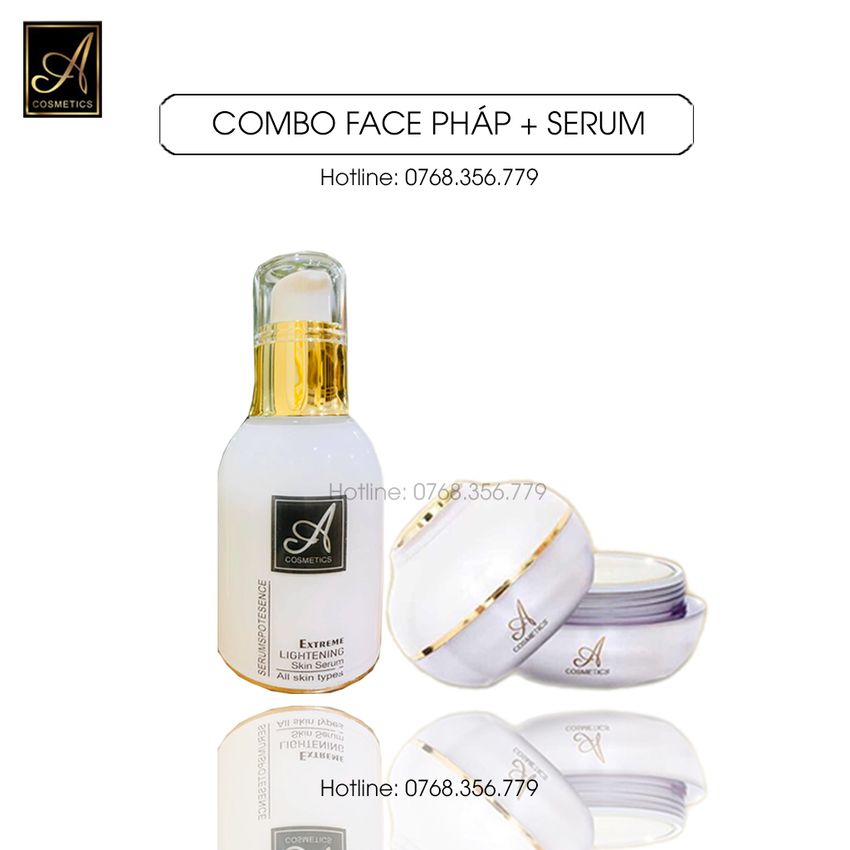 Bộ 2 sản phẩm dưỡng trắng da mặt: Serum 50ml + Kem Face Pháp 50g