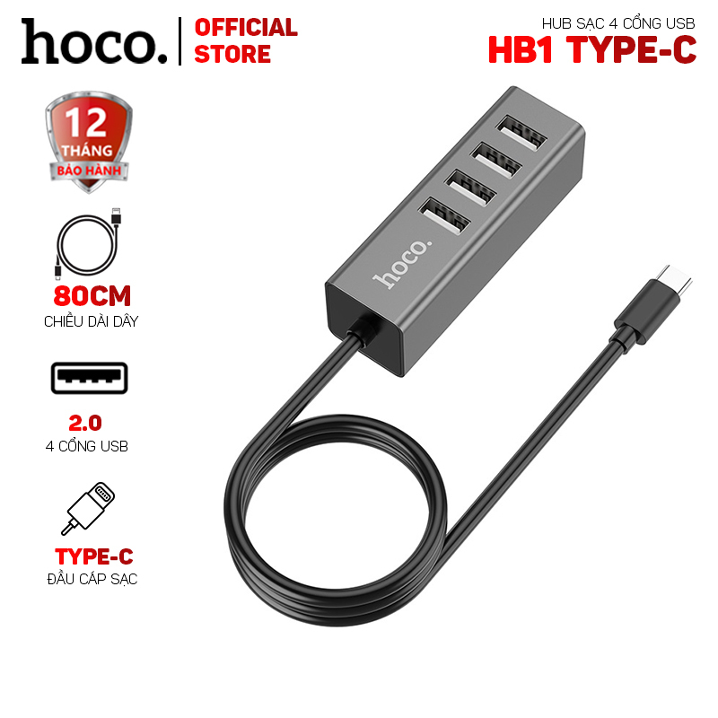 Bảng giá Hub sạc Hoco HB1 chia 4 cổng USB 2.0 dài 80cm Phong Vũ