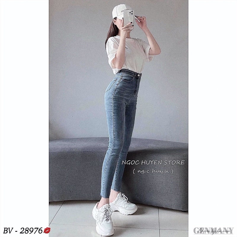 Quần bò cạp cao đai da tôn dáng siêu đỉnh