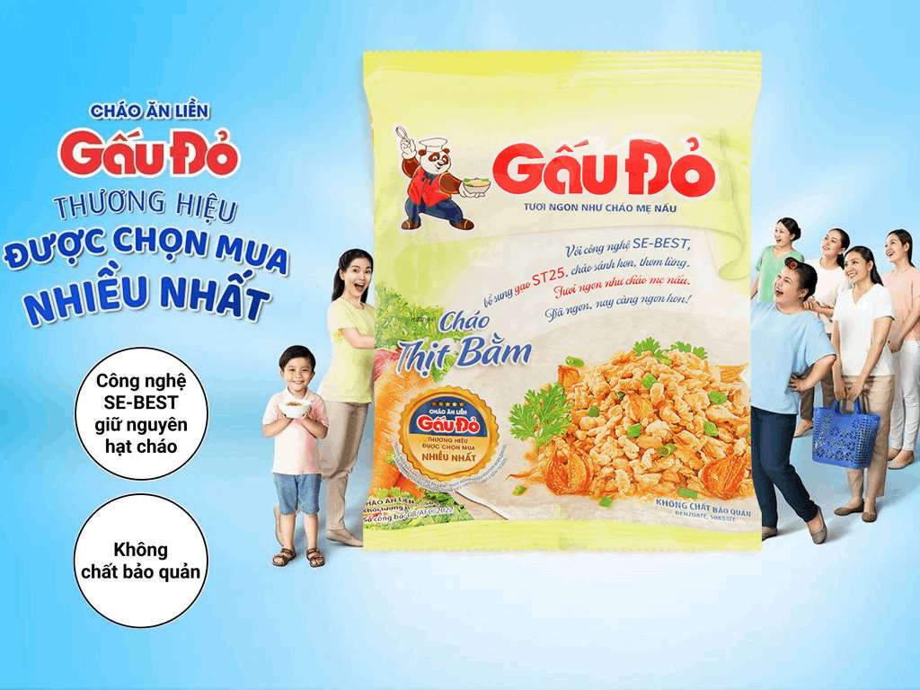 Thùng 50 gói cháo thịt bằm Gấu Đỏ 50g