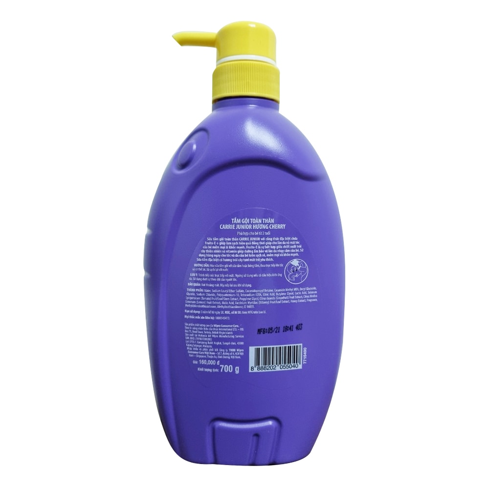 Sữa tắm gội 2in1 cho em bé Carrie Junior hương cherry, sữa và nho