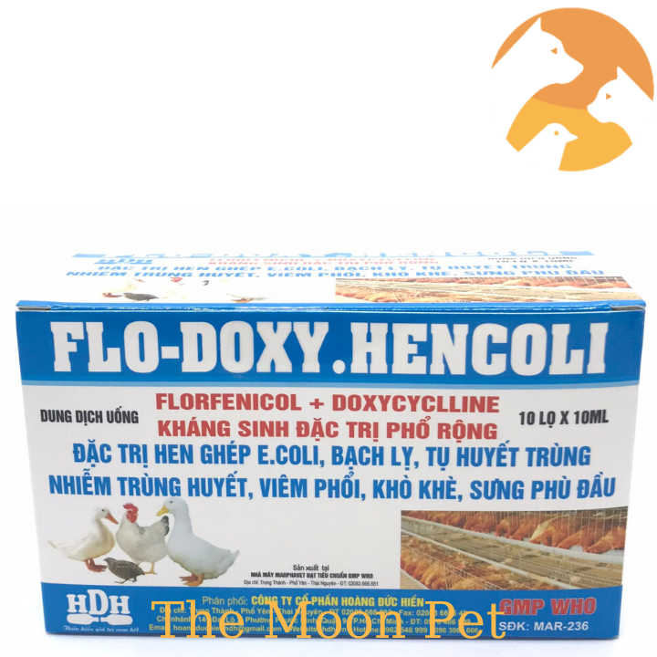 FLO-DOXY.HENCOLI [10 lọ x 10ml] Gà đá hen khẹt, viêm phổi, khò khè