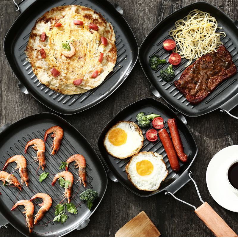 Chảo chống dính gấp gọn tiện lợi- Chảo vuông dã ngoại cán gỗ gấp gọn 24cm