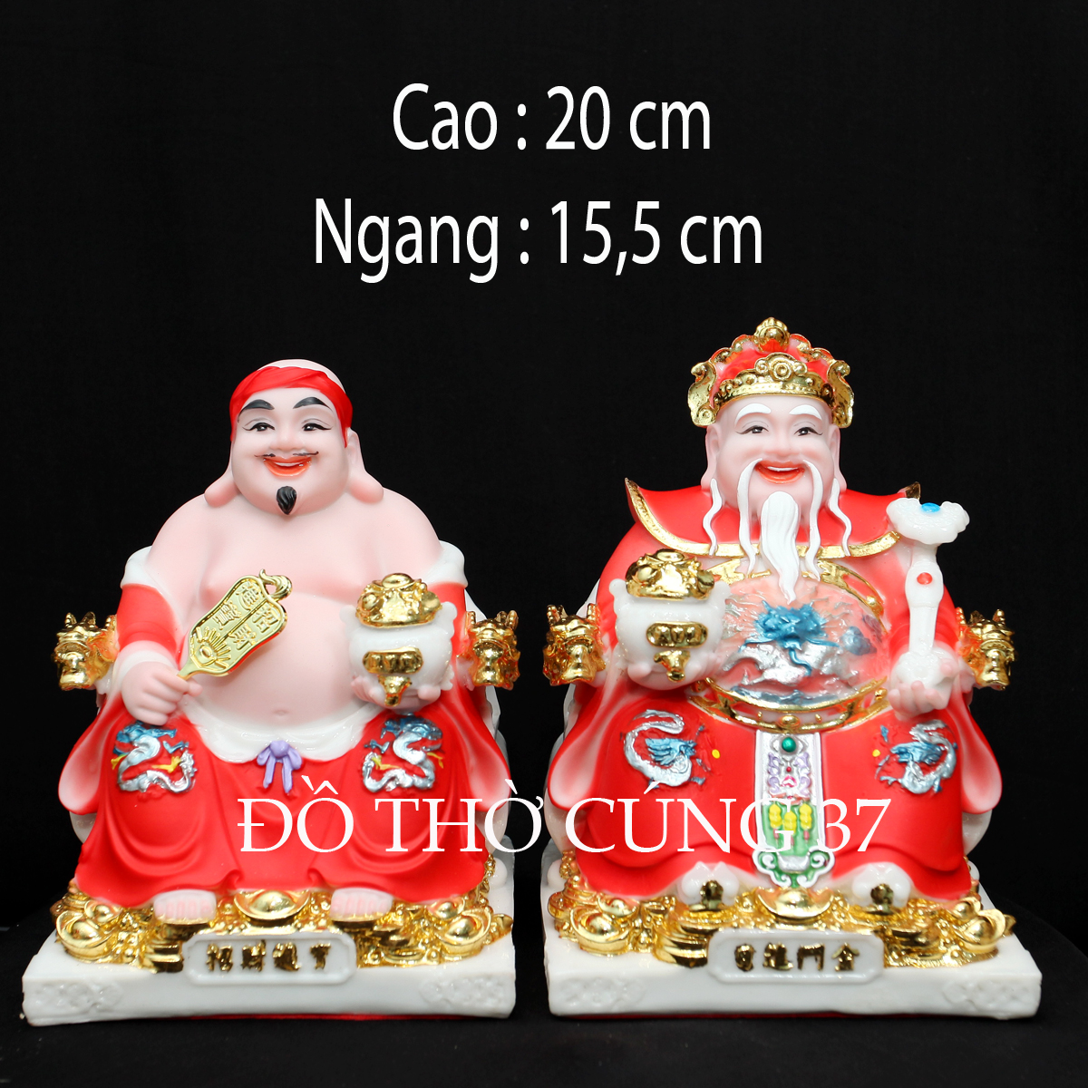 [Height 20 cm] Red Silk Brocade Statue of the God of Wealth and Land [Stone Powder + Composite]