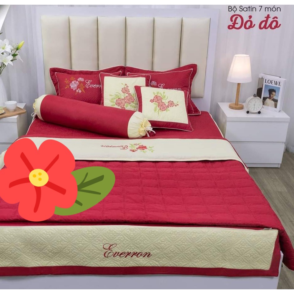 BỘ CHĂN GA TRẦN BÔNG SATIN 7 MÓN