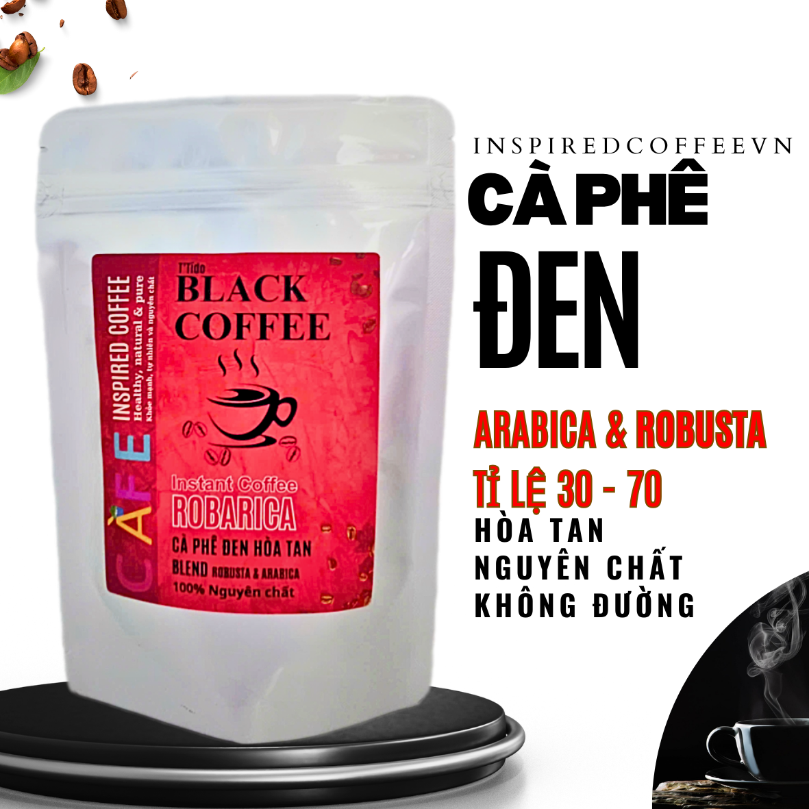 (Combo 2 túi) Cà phê hòa tan nguyên chất, cafe đen hòa tan 100% Robusta và blend Robusta & Arabica
