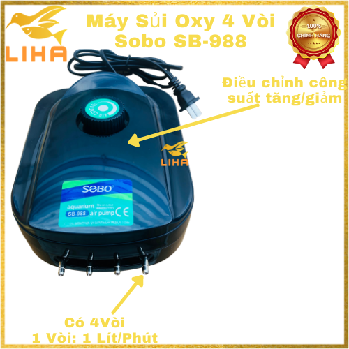Máy Sủi Oxy 4 Vòi Sobo SB-988 (12W-4x4Lít/Phút) - Máy Sủi Oxy  Siêu Êm Cho Bể Cá