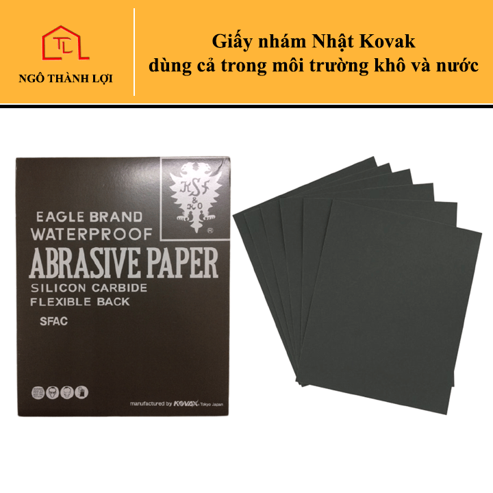 Combo 5 tờ giấy nhám Nhật đen Kovak độ hạt P100 / P120 / P150 / P180 / P220 / P240 / P280 / P320 / P400 / P600 / P800 / P1000 / P1500 / P2000 chuyên dùng cho đánh bóng kim loại, inox, gỗ,... cả trong môi trường khô và nước