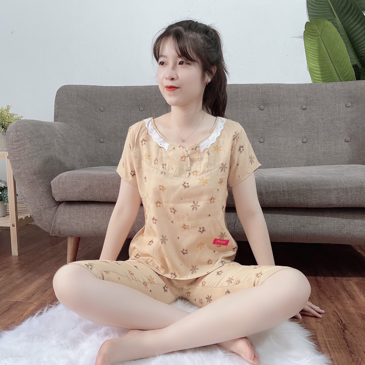 [Đồ Ngủ] Đồ Bộ Mặc Nhà Quần Lửng Chất Đũi Lạnh Loại 1