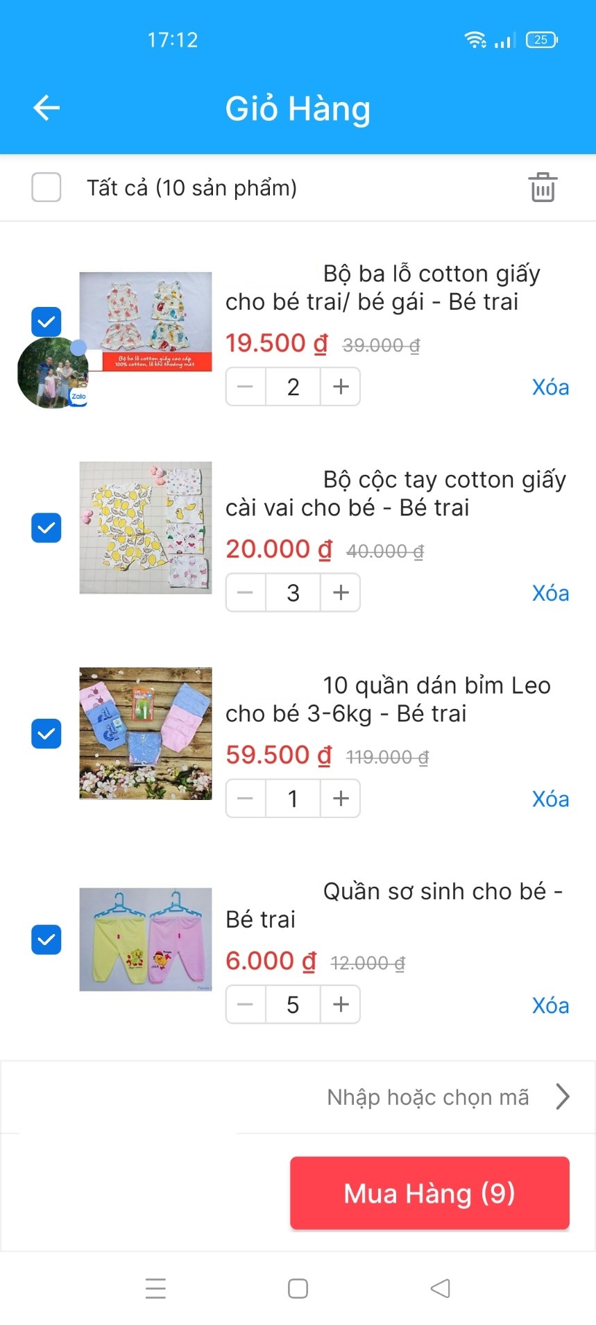 Combo đồ sơ sinh bé trai, bé gái 525k