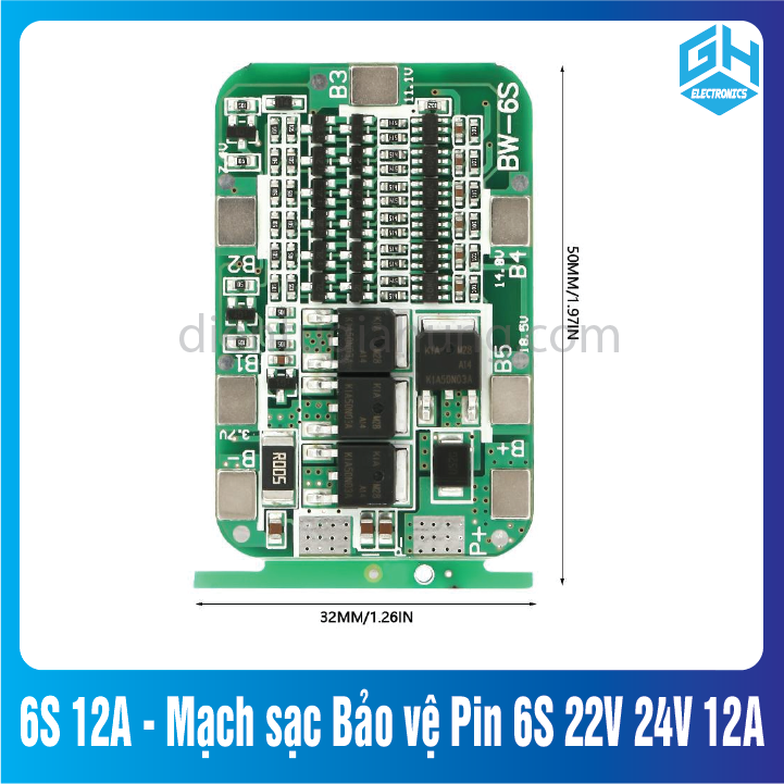Mạch sạc Bảo vệ Pin 6S 22V 24V 12A