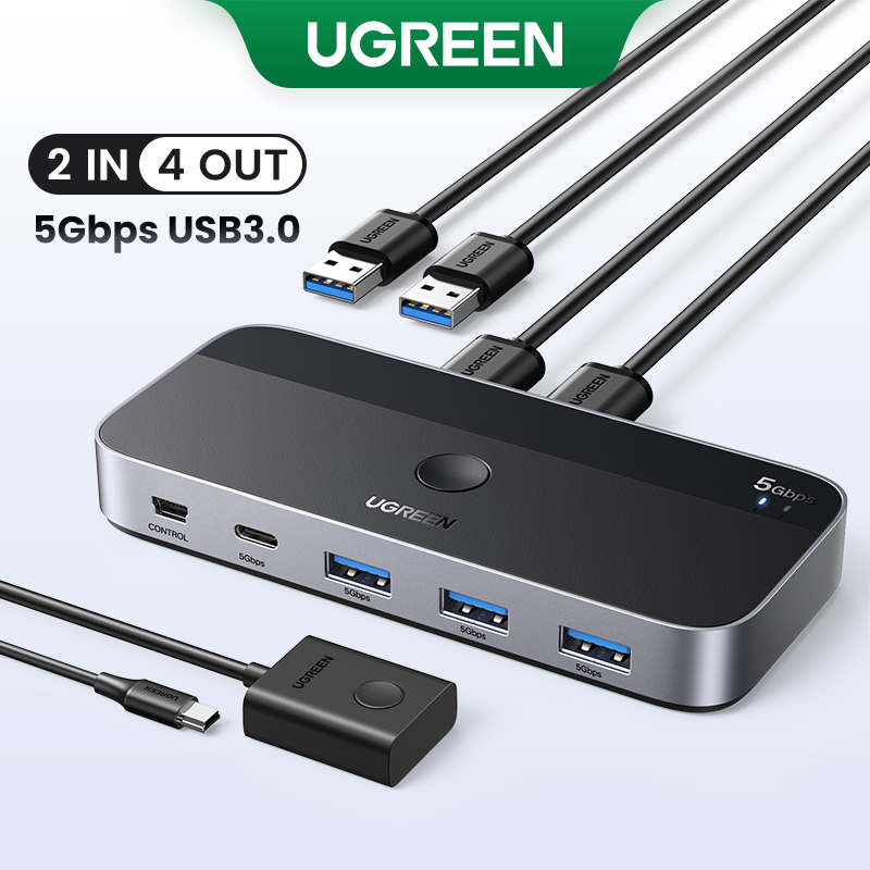 UGREEN 5Gbps Shared Switcher 2 Computer Share 4 USB Devices output 3 USB-A for keyboard Mouse Flash Disk Model:15705