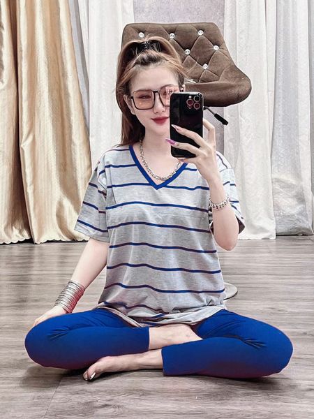 Set Bộ Cotton Cổ Tim Sọc Thời Trang- Y Hình