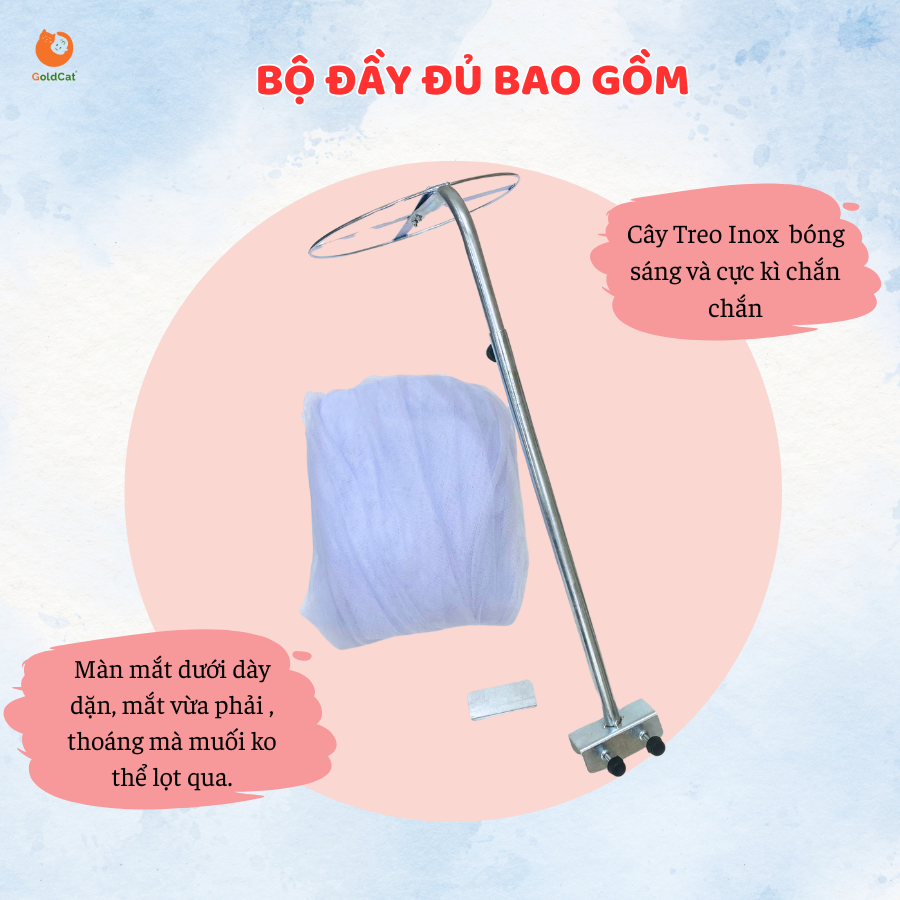 Màn cũi cho bé và cây treo Goldcat ( xanh-hồng- trắng)