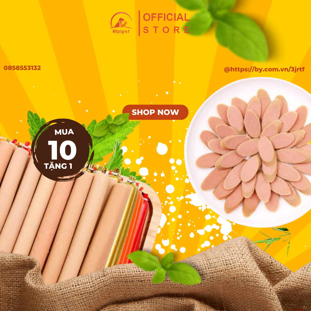 Xúc xích cho chó mèo Hipipet thanh 15gr vị gà ,vị bò bổ dưỡng thú cưng