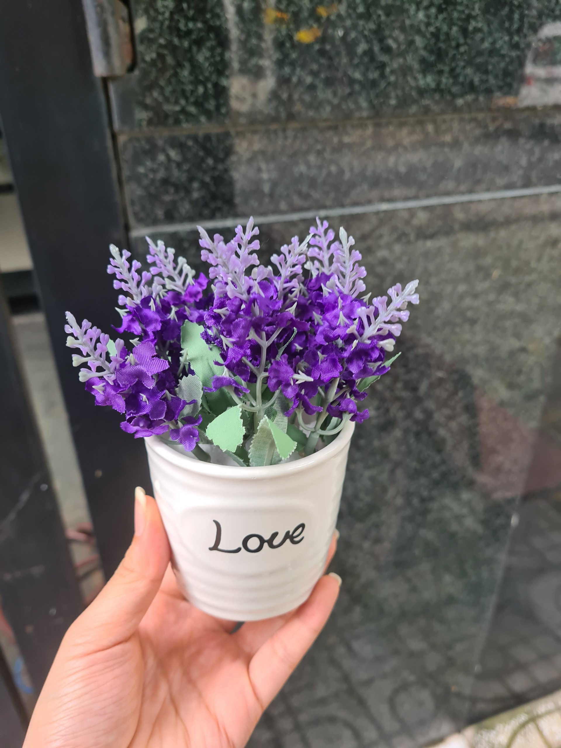 Combo 2 Chậu Hoa Lavender Giả Trang Trí Bàn ( giá kèm chậu )