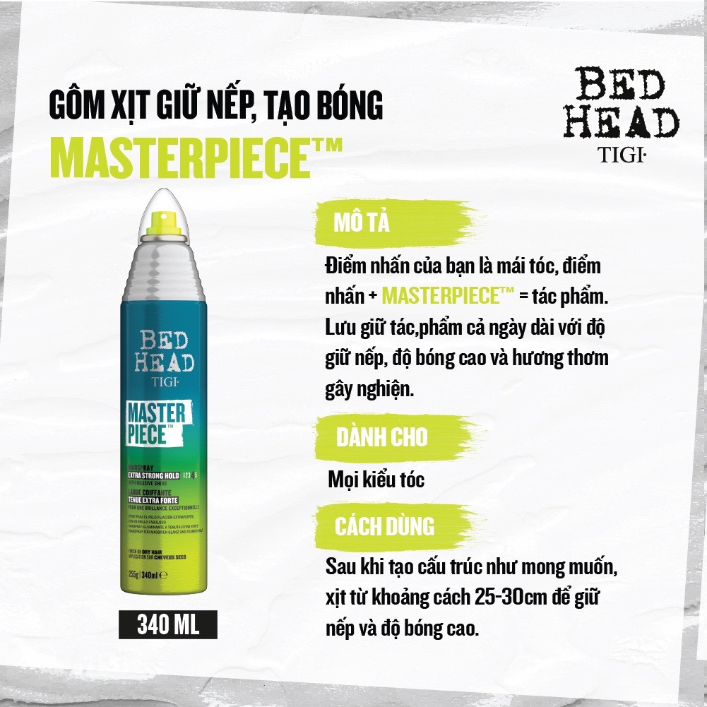 Gôm xịt giữ nếp tóc tạo độ bóng Tigi Bed Head Masterpiece 340ml