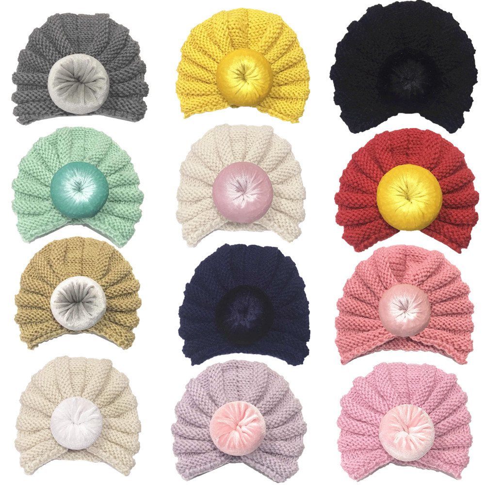 Mũ turban dễ thương cục tròn cho bé gái(0-10 tháng)