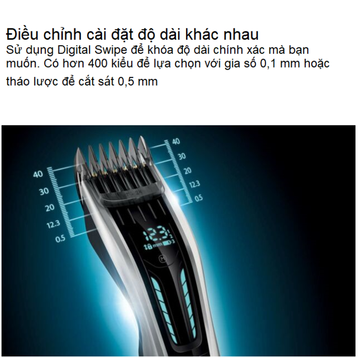 Tông đơ cắt tóc cao cấp thương hiệu nhập khẩu Philips HC9450, lưỡi cắt titanium dễ dàng thay đổi cữ lược, màn hình điều khiển cảm ứng, dùng liên tục lên đến 120 phút [Bảo hành 12 tháng]
