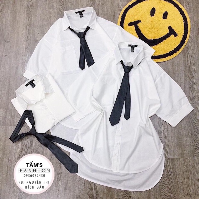 [HCM]Áo Sơ Mi Ulzzang Kèm Cà Vạt Phối Sét Hàn Quốc HOT