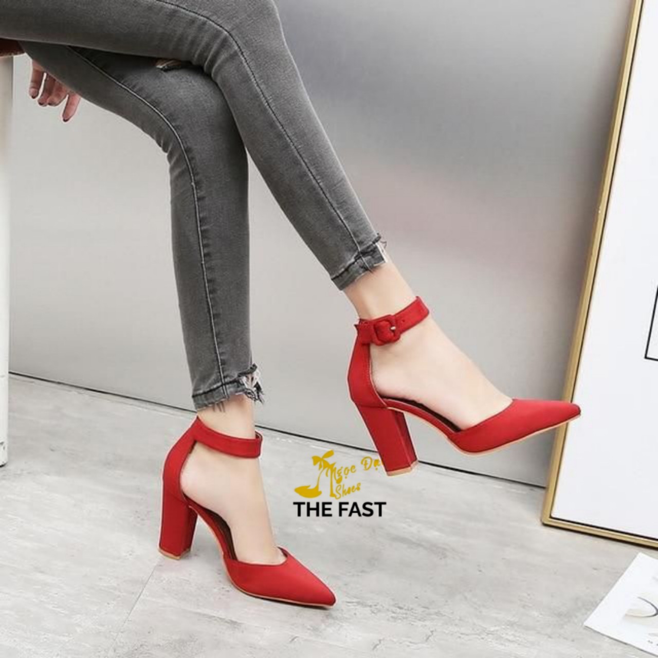 [HCM]giày sabo gót thô chất liệu da lộn cao 7 cm NĐ65