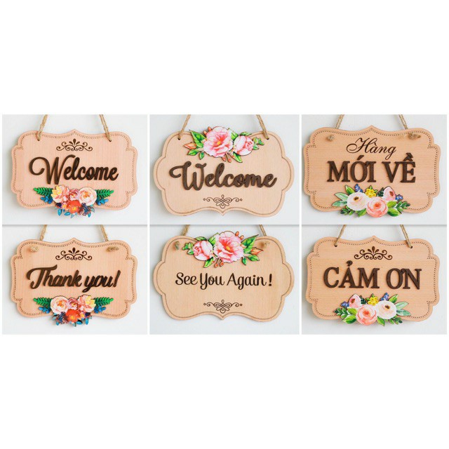 Decor home Bảng gỗ trang trí treo cửa Welcome 2 mặt