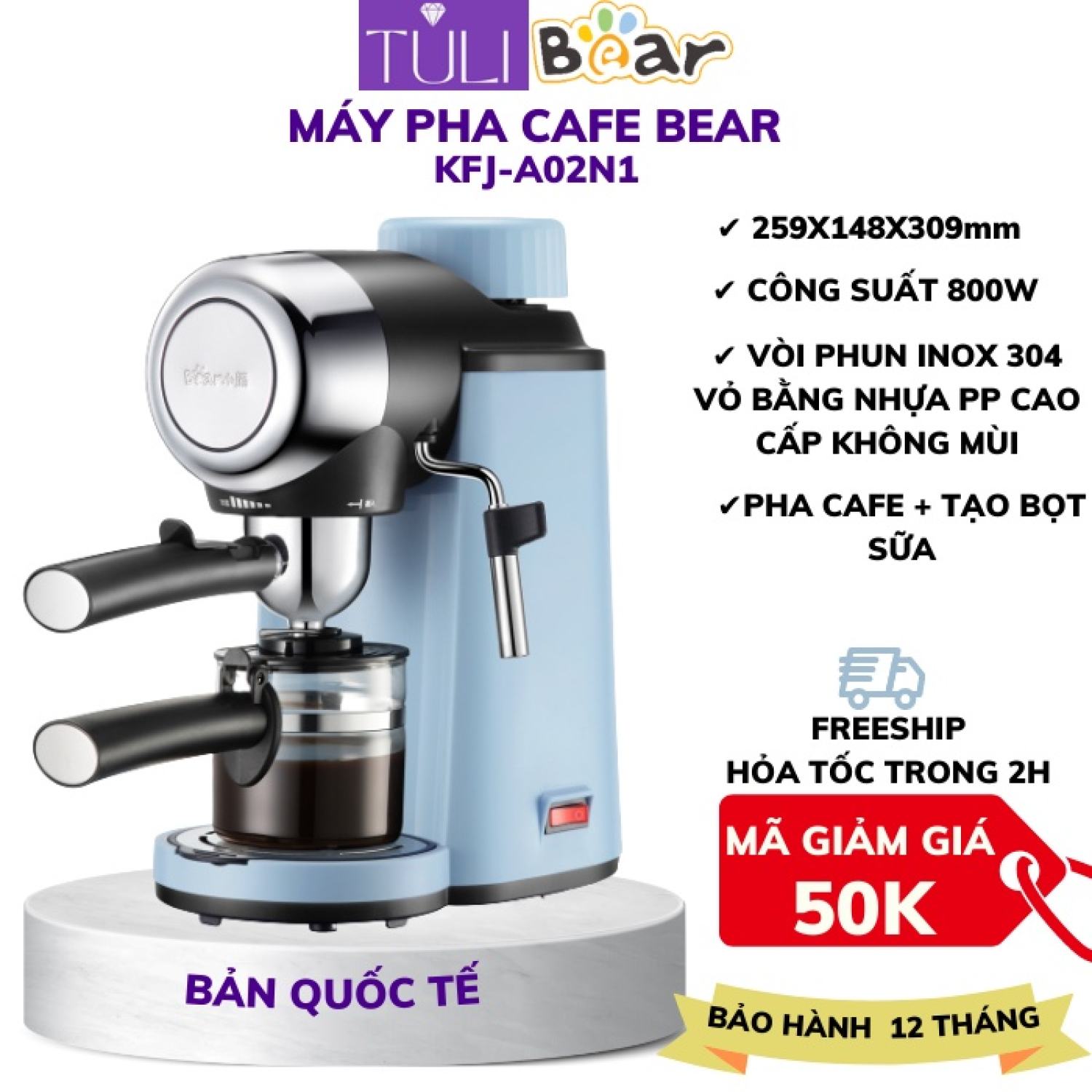 Máy pha cà phê Espresso Bear A02N1 tự động, kích thước nhỏ gọn, thanh lịch, nhiều tính năng, pha cafe, pha trà...BH 12th