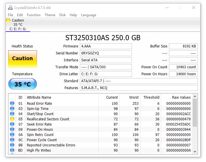 Ổ Cứng HDD Laptop chuẩn SATA 250G Caution Kĩ Thuật