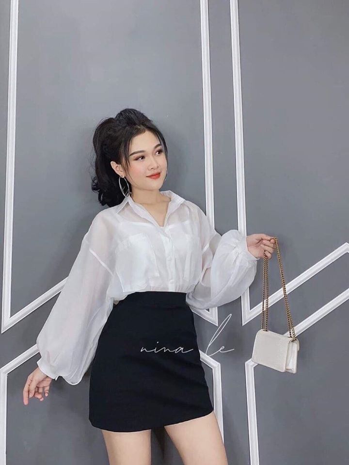 Set áo sơ mi lụa kèm áo dây trong hot hit, xưởng may tjt còi 1